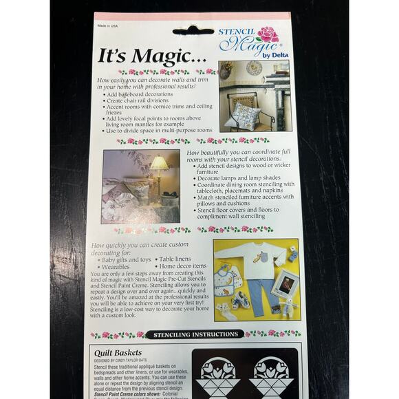90s Vintage- Stencil Magic By Delta- Quilt Baskets No. 95 170 0012 NWT craft - Picture 5 of 5